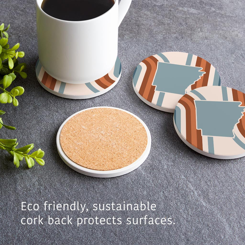 Modern Minimalist Arkansas Retro State Shape | Absorbent Coasters | Set of 4 | Min 2