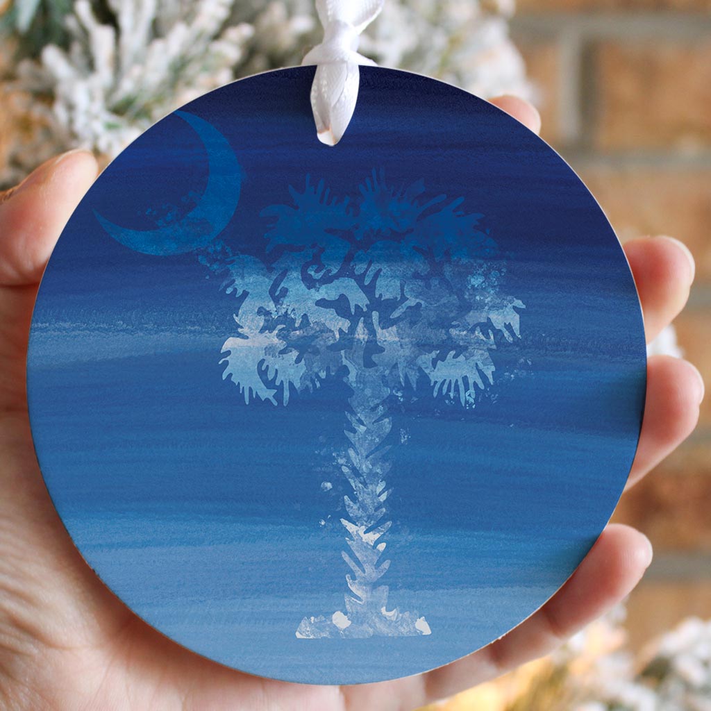 South Carolina Blue Water Color Palm Trees| Wood Ornament | Eaches | Min 6