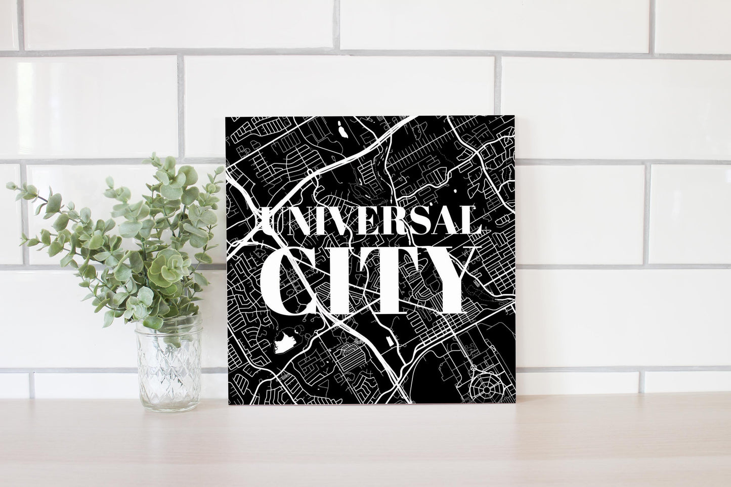 Minimalistic B&W Texas Universal City Map | Wood Sign | Eaches | Min 2