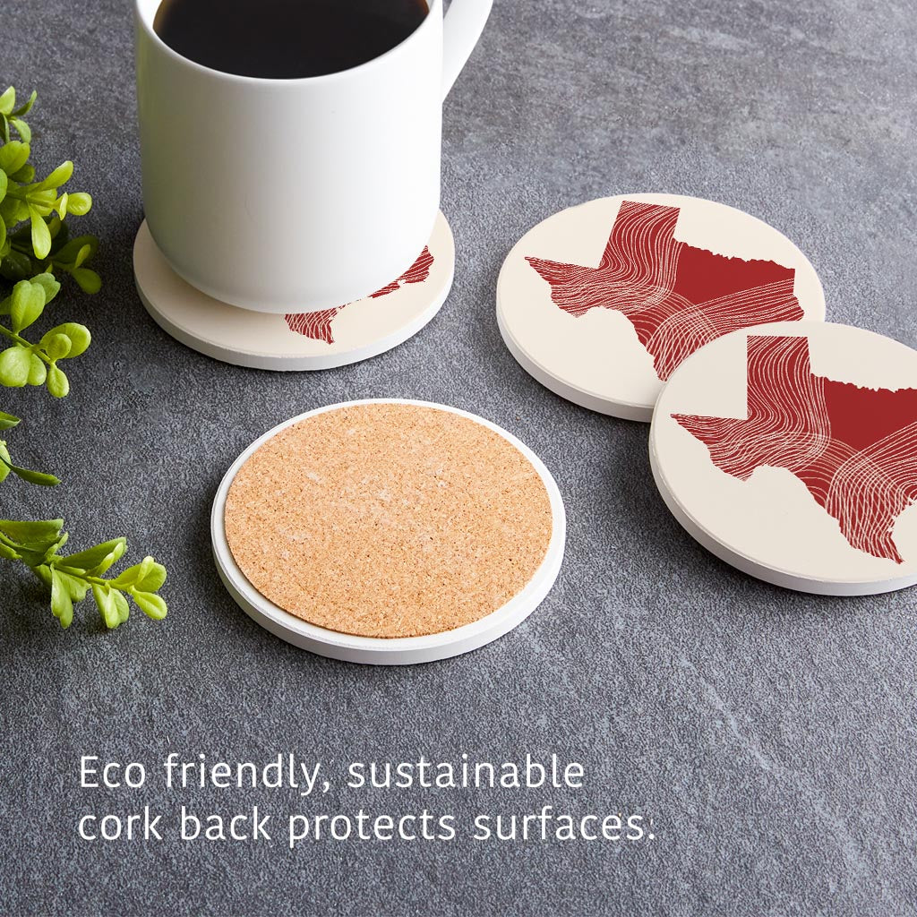 Modern Minimalist Texas Fluid Line State Shape | Absorbent Coasters | Set of 4 | Min 2