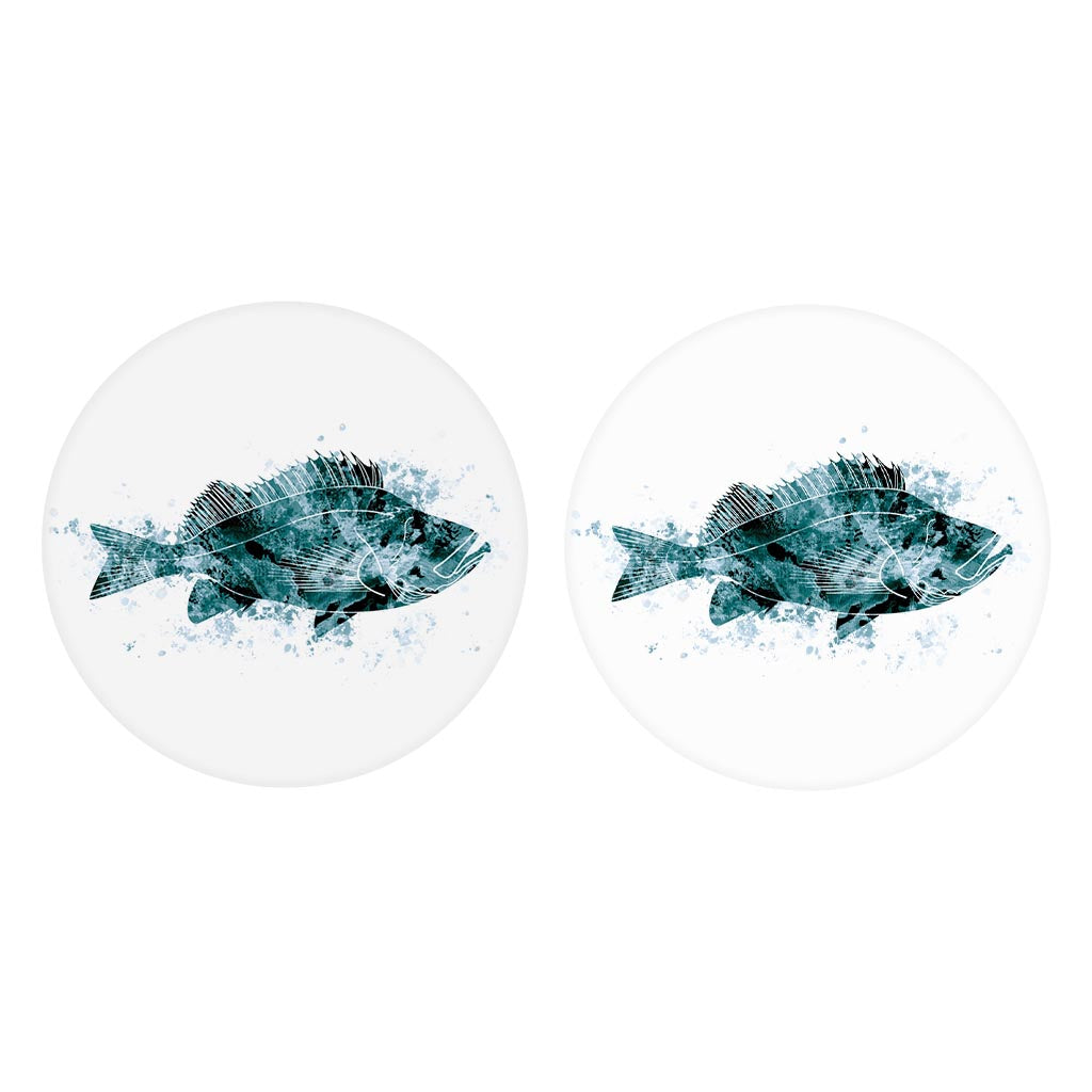 Blue White Water Color Red Fish | Absorbent Car Coasters | Set of 2 | Min 4