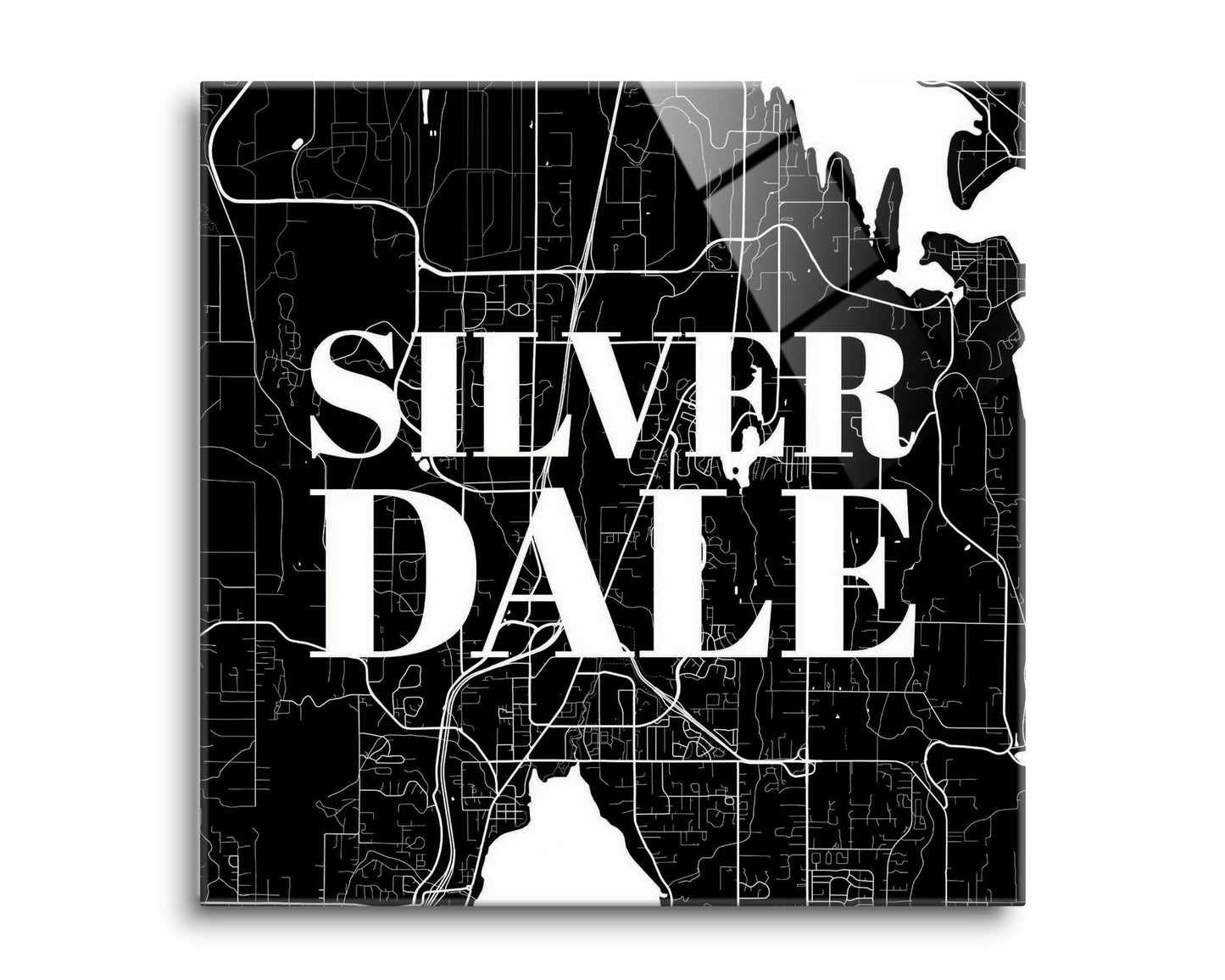 Minimalistic B&W Washington Silverdale Map | Hi-Def Glass Art | Eaches | Min 2
