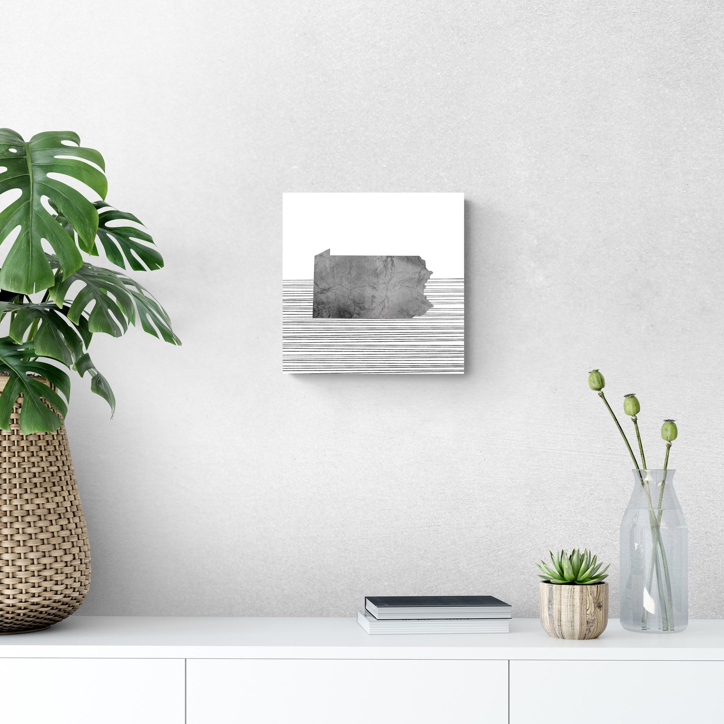 Minimalistic B&W Pennsylvania Shape Straight Lines | Hi-Def Glass Art | Eaches | Min 1