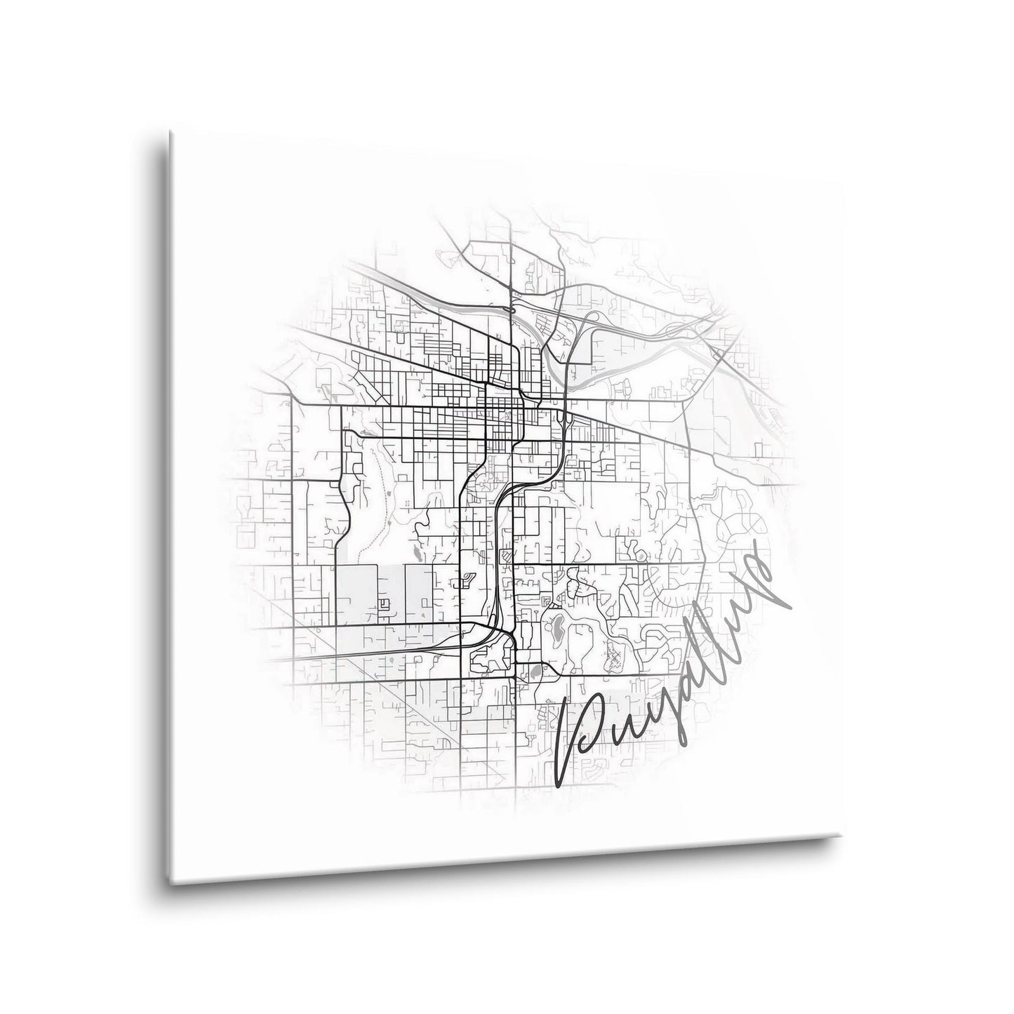 Minimalistic B&W Washington Puyallup Circle Map | Hi-Def Glass Art | Eaches | Min 1
