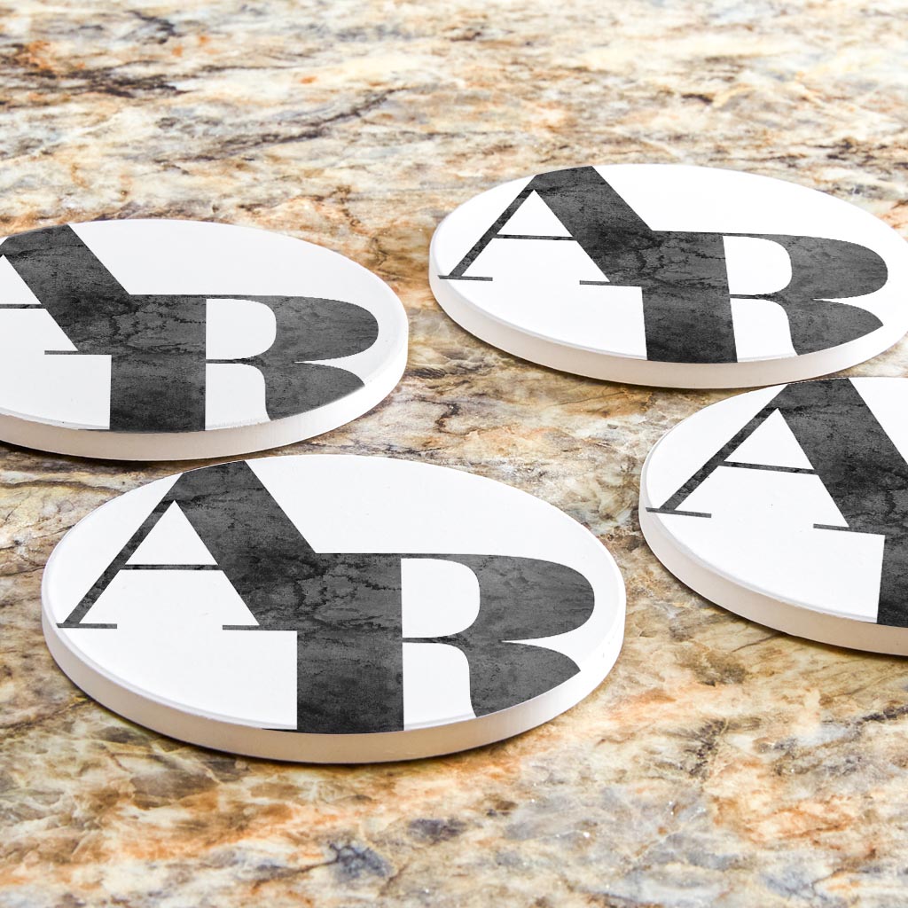 B&W Minimalist Arkansas White Initials | Absorbent Coasters | Set of 4 | Min 2