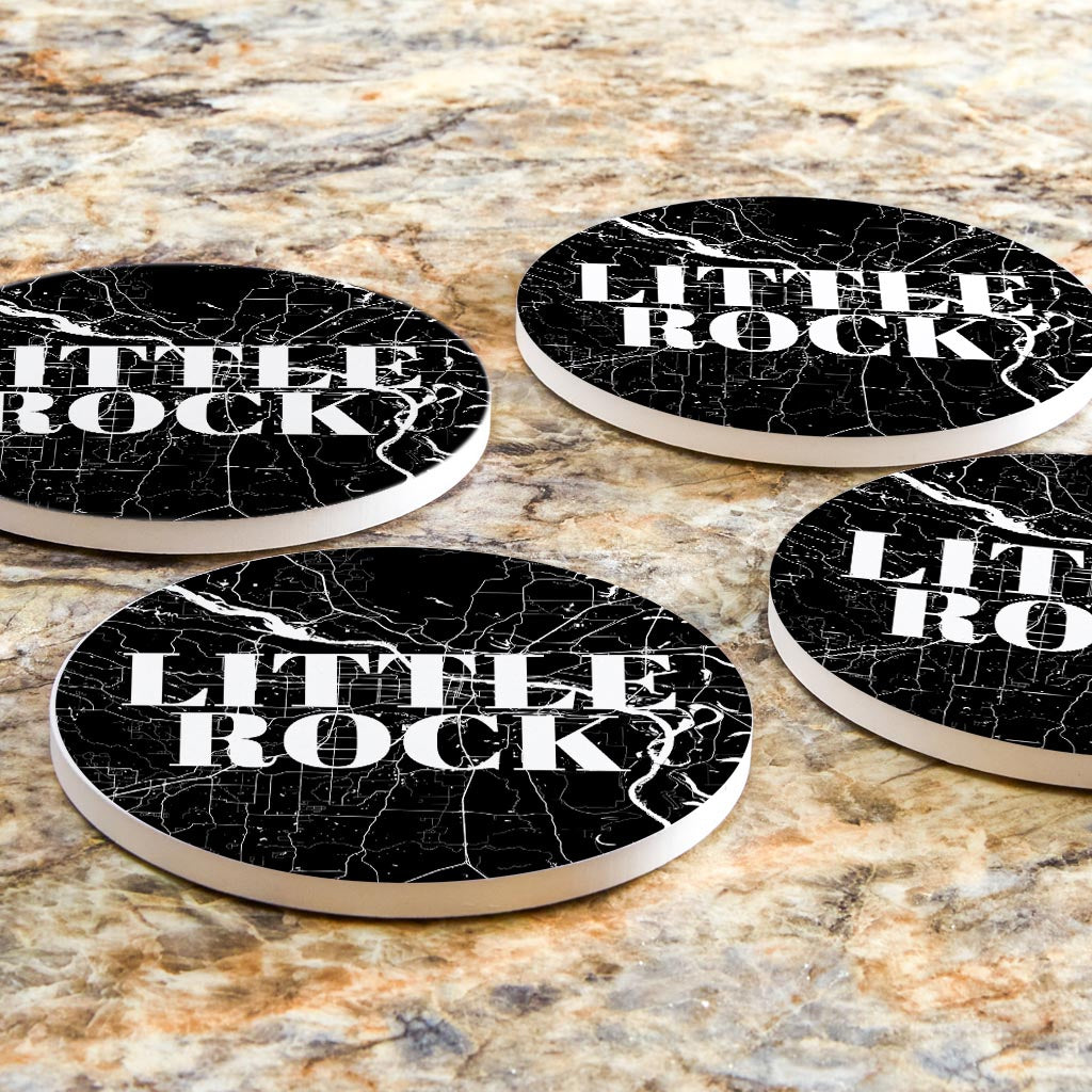 B&W Minimalist Arkansas Little Rock Map | Absorbent Coasters | Set of 4 | Min 2