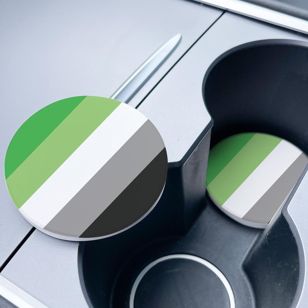 Aromantic Pride Flag Colors | Absorbent Car Coasters | Set of 2 | Min 4