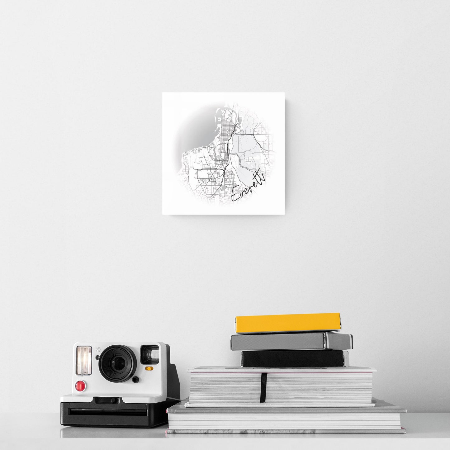 Minimalistic B&W Washington Everett Circle Map | Hi-Def Glass Art | Eaches | Min 2