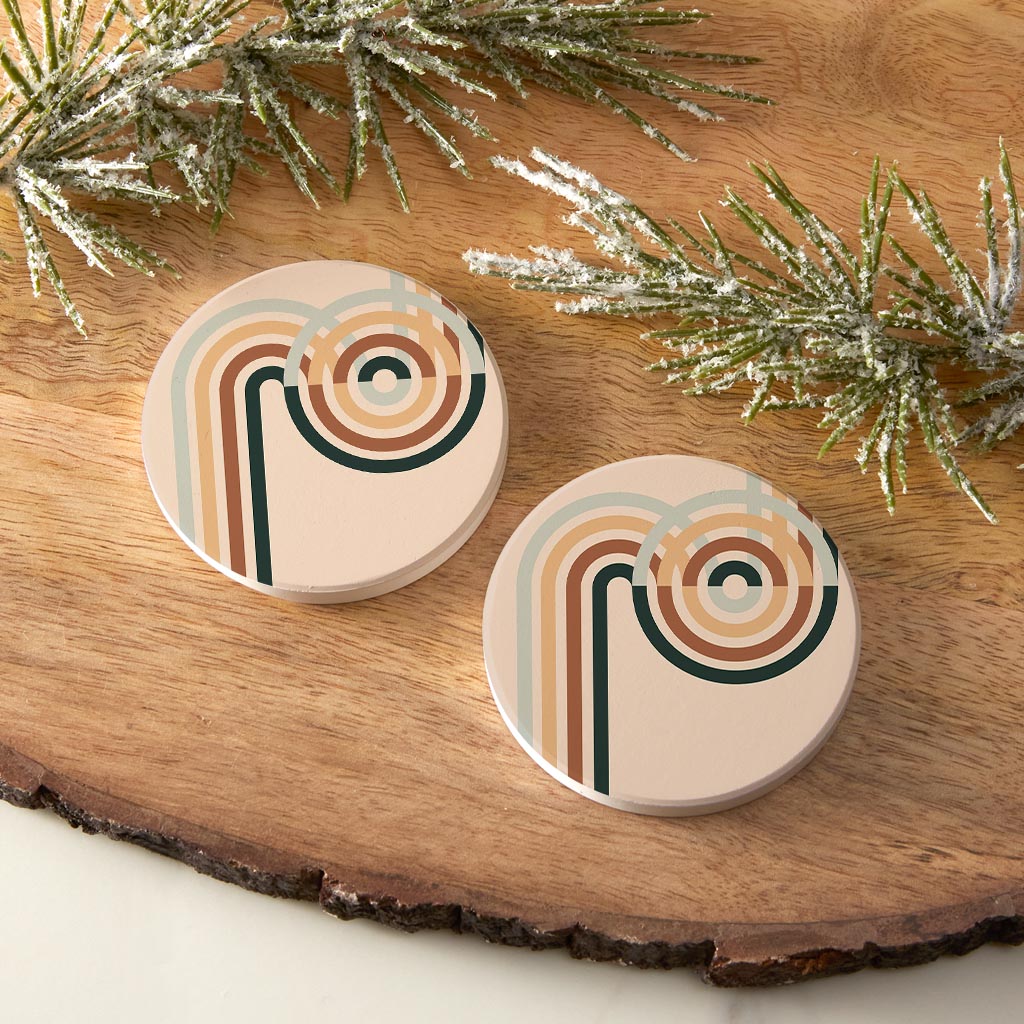 Modern Minimalist Retro Circular Lines| Absorbent Car Coasters | Set of 2 | Min 4