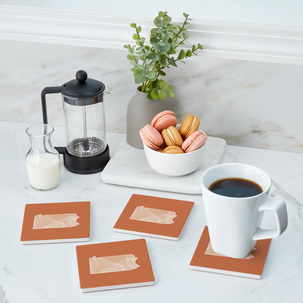 Modern Minimalist Pennsylvania State Lines Light | Absorbent Coasters | Set of 4 | Min 2