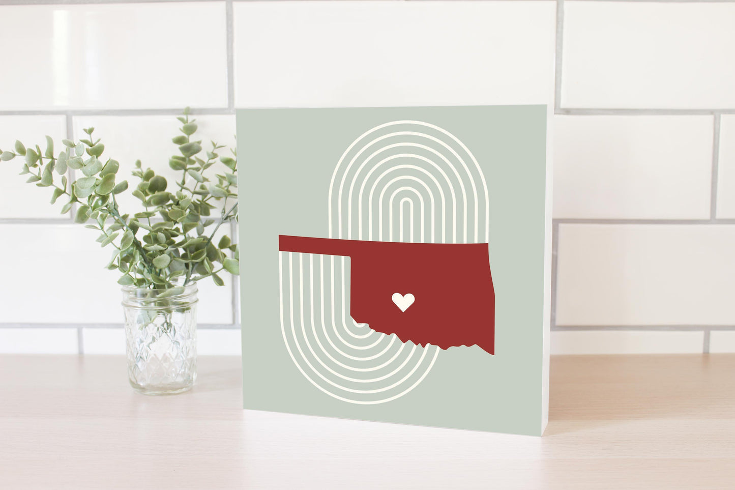 Modern Minimalist Oklahoma Chickasha Heart | Wood Block | Eaches | Min 2