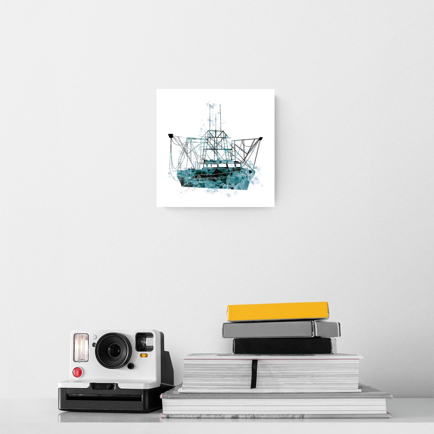 Blue White Water Color Shrimp Boat | Hi-Def Glass Art | Eaches | Min 2