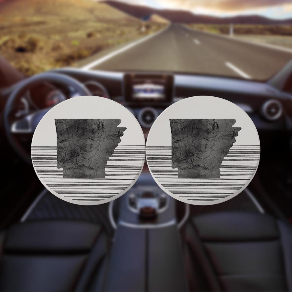 B&W Minimalist Arkansas Lines | Absorbent Car Coasters | Set of 2 | Min 4