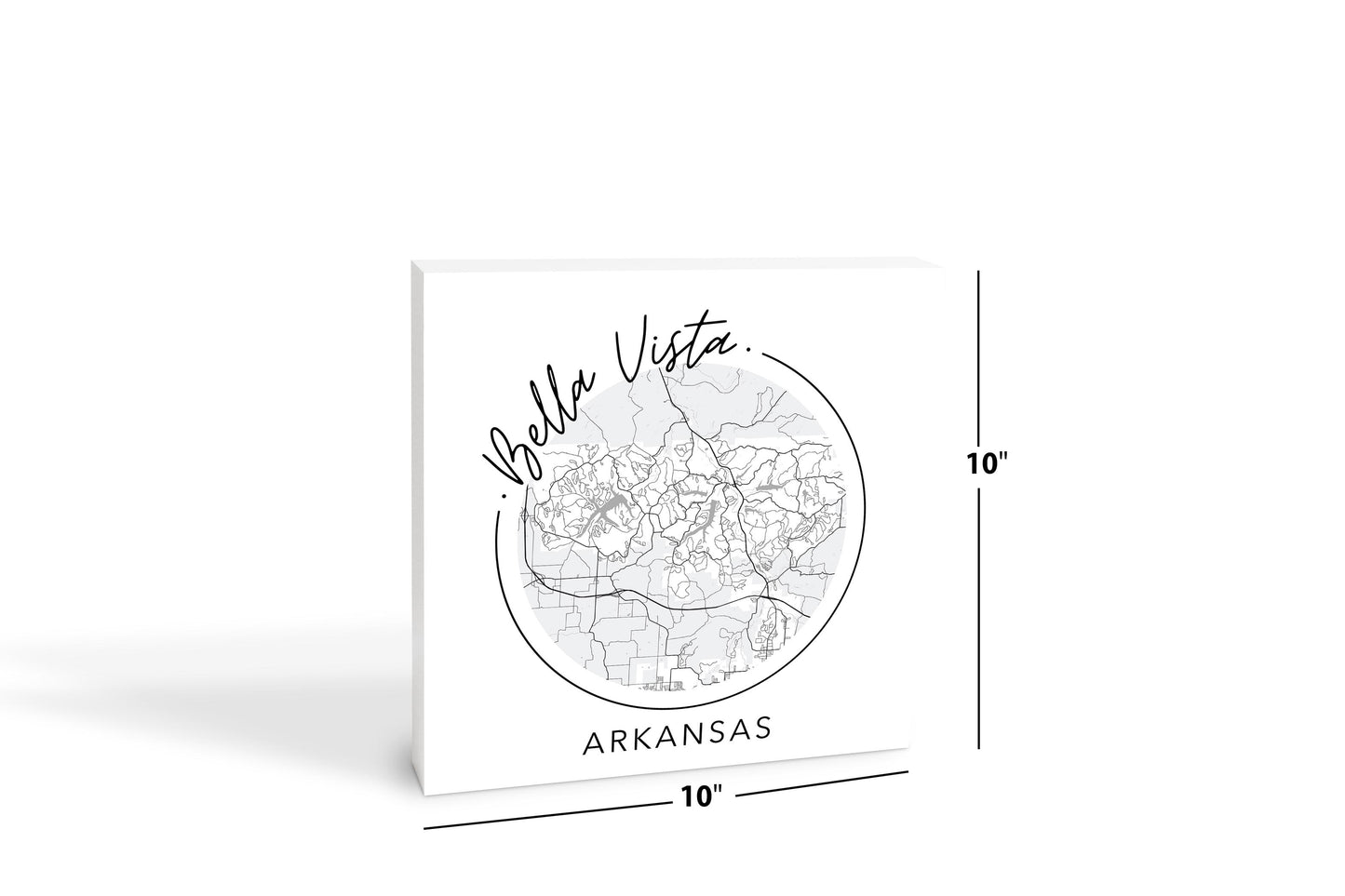 Minimalist B&W Arkansas Bella Vista Circle Map State | Wood Block | Eaches | Min 2