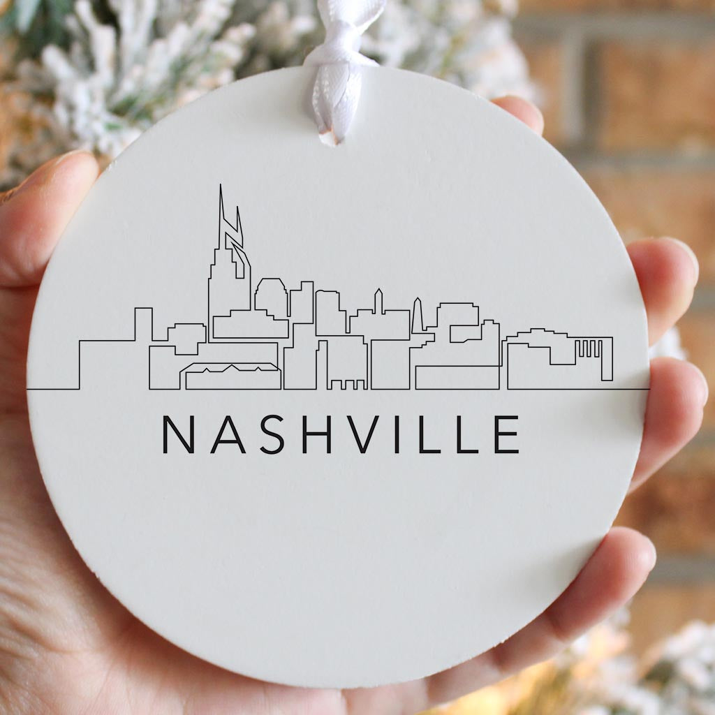 Minimalist B&W Tennessee Nashville Skyline| Wood Ornament | Eaches | Min 6