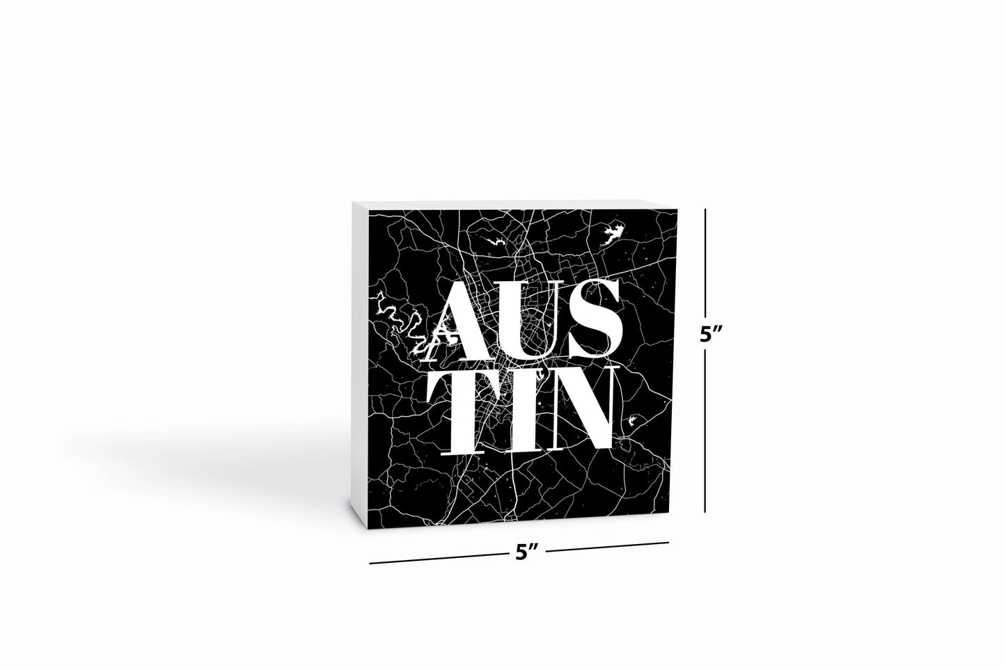 Modern Black Austin Map | Wood Block | Eaches | Min 4