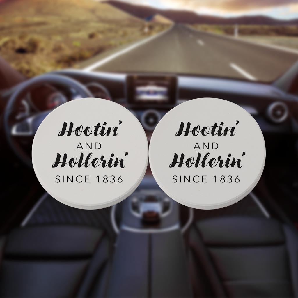 B&W Minimalist Arkansas Hootin Hollerin | Absorbent Car Coasters | Set of 2 | Min 4