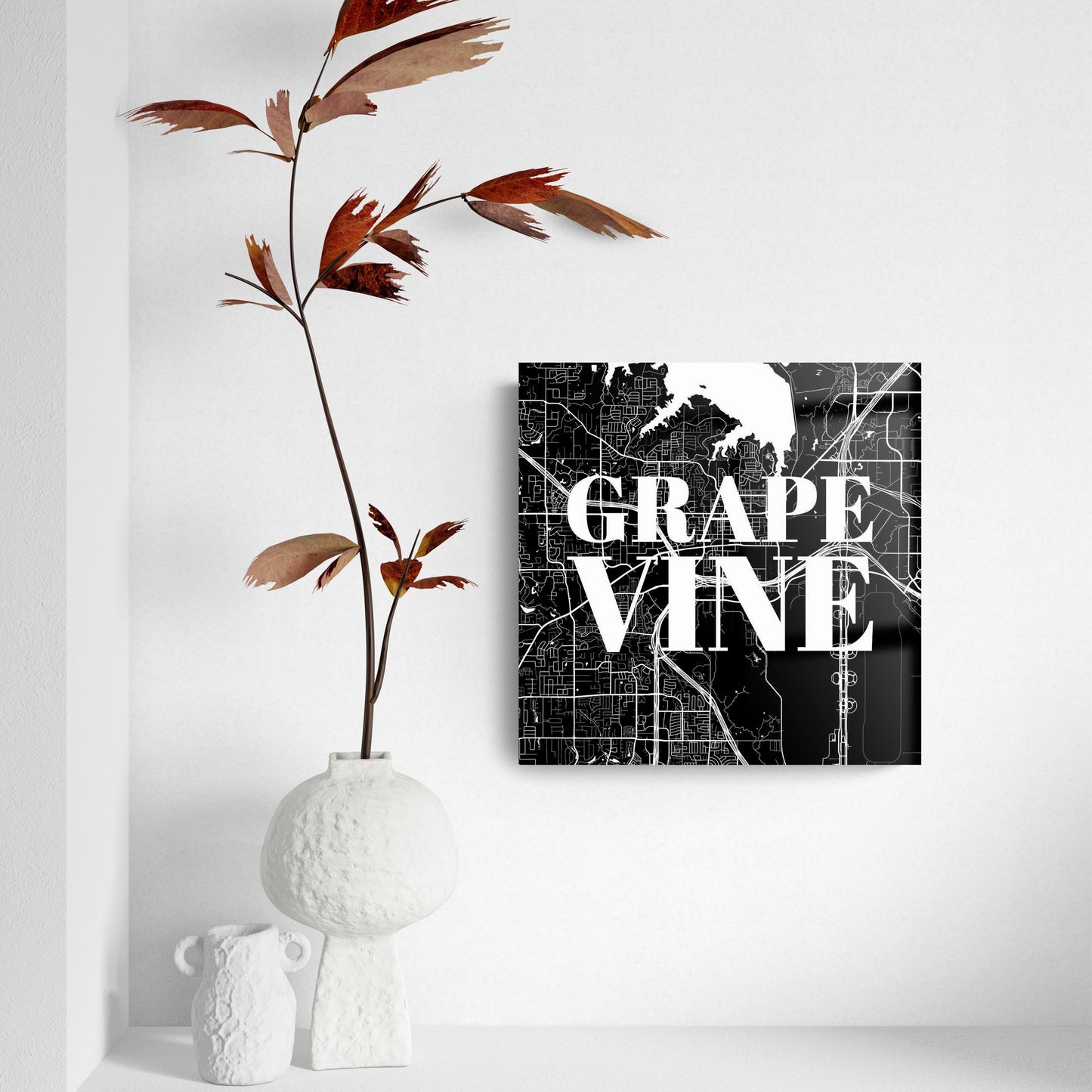 Minimalistic B&W Texas Grapevine Map | Hi-Def Glass Art | Eaches | Min 2