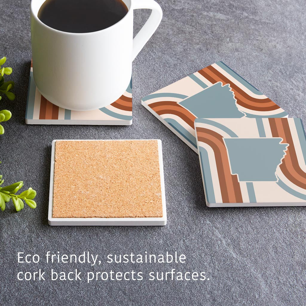 Modern Minimalist Arkansas Retro State Shape | Absorbent Coasters | Set of 4 | Min 2