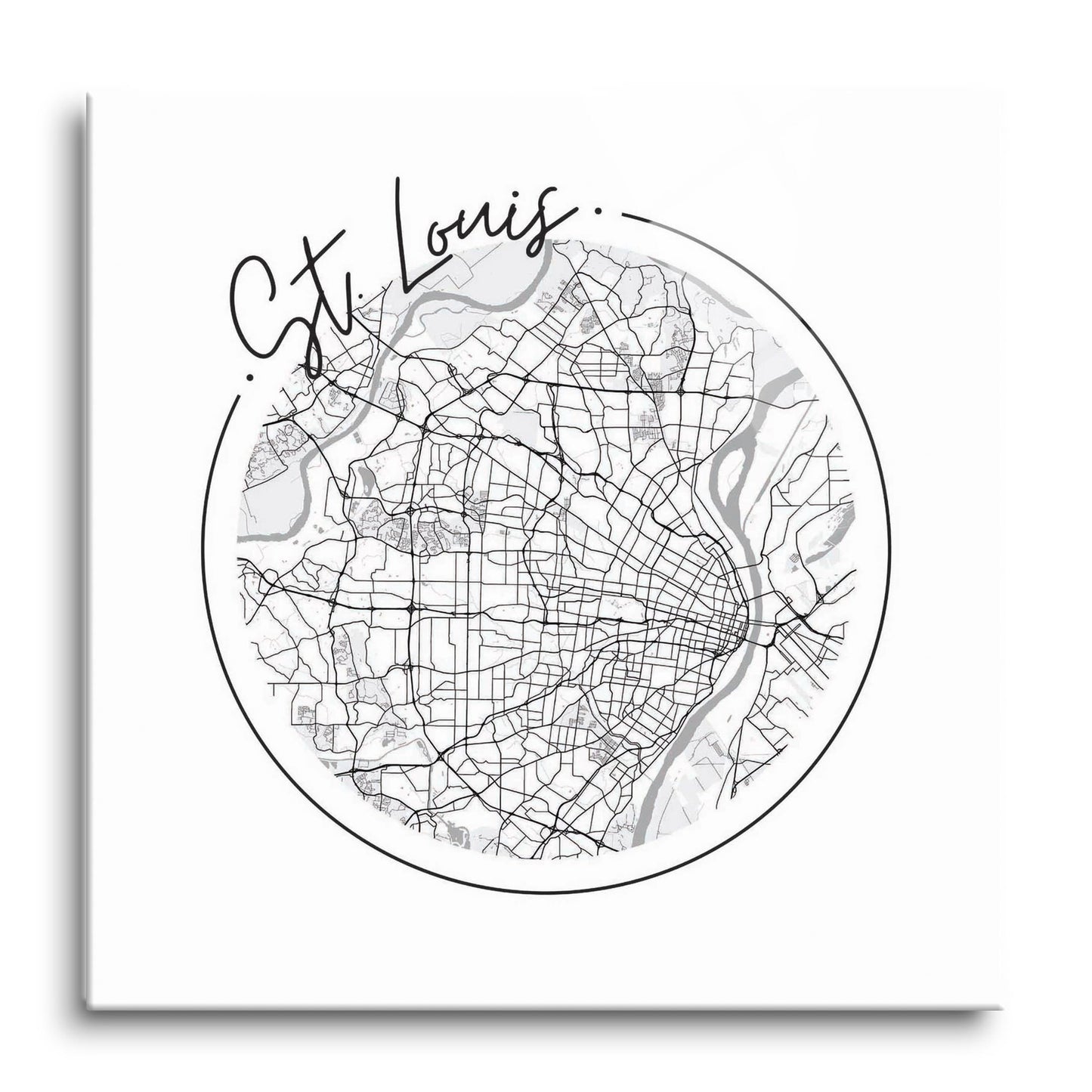Minimalist B&W Missouri St Louis Circle Map | Hi-Def Glass Art | Eaches | Min 1