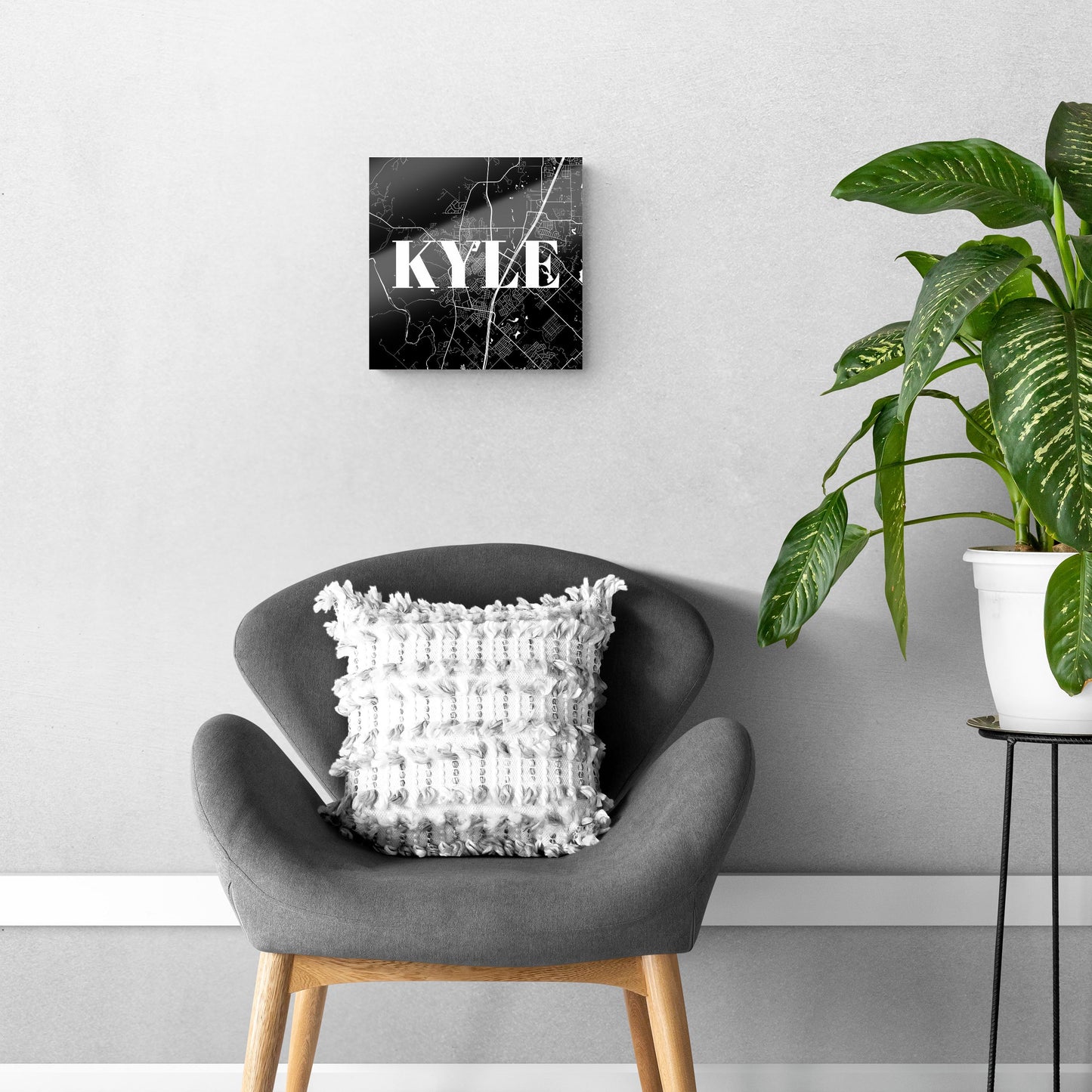 Minimalistic B&W Texas Kyle Map | Hi-Def Glass Art | Eaches | Min 1