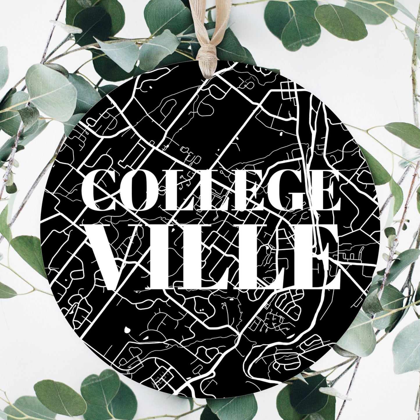 Minimalistic B&W Pennsylvania Collegeville Map | Wood Ornament | Eaches | Min 1