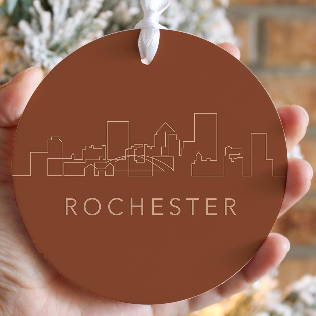 Modern Minimalist New York Rochester Skyline| Wood Ornament | Eaches | Min 6