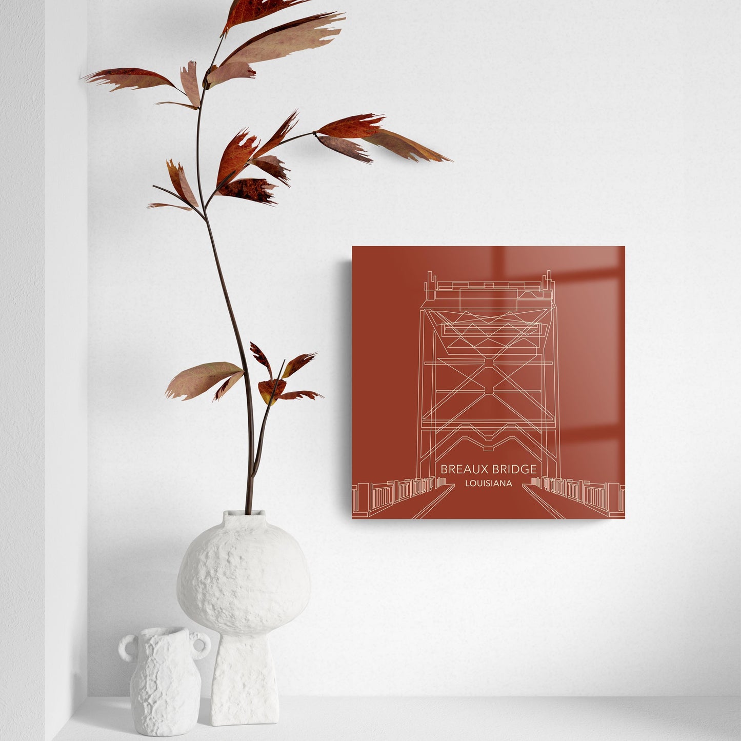 Modern Minimalist Louisiana Breaux Bridge Line Drawing | Hi-Def Glass Art | Eaches | Min 2