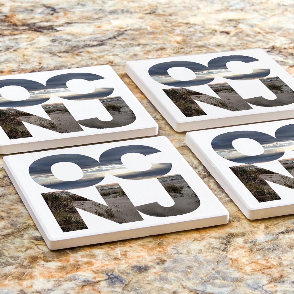 OCNJ Photo With Text | Absorbent Coasters | Set of 4 | Min 2