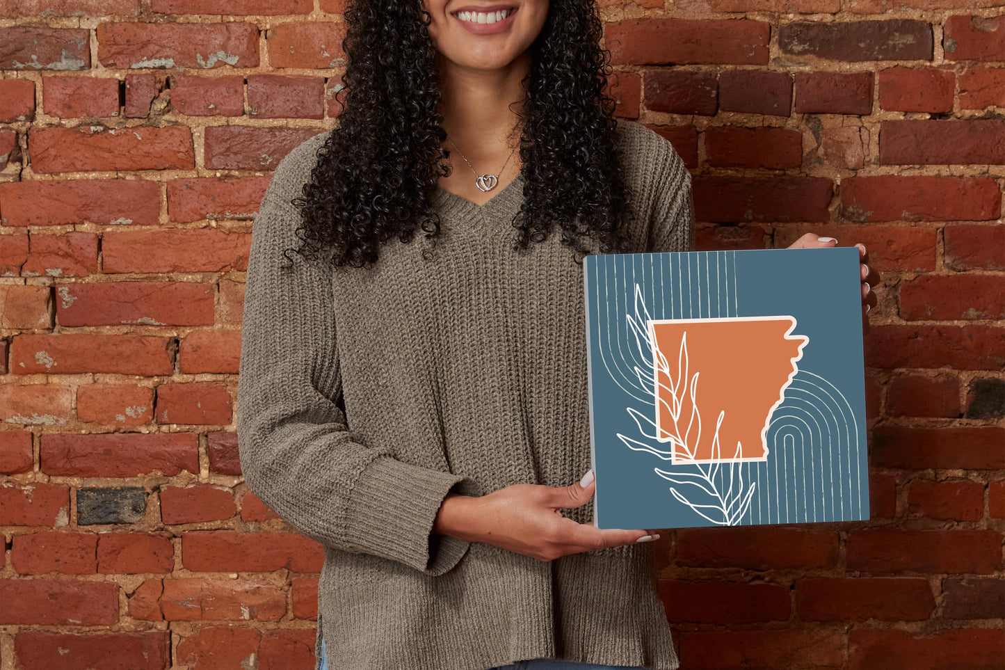 Modern Minimalist Arkansas State Shape With Leaf | Wood Block | Eaches | Min 2