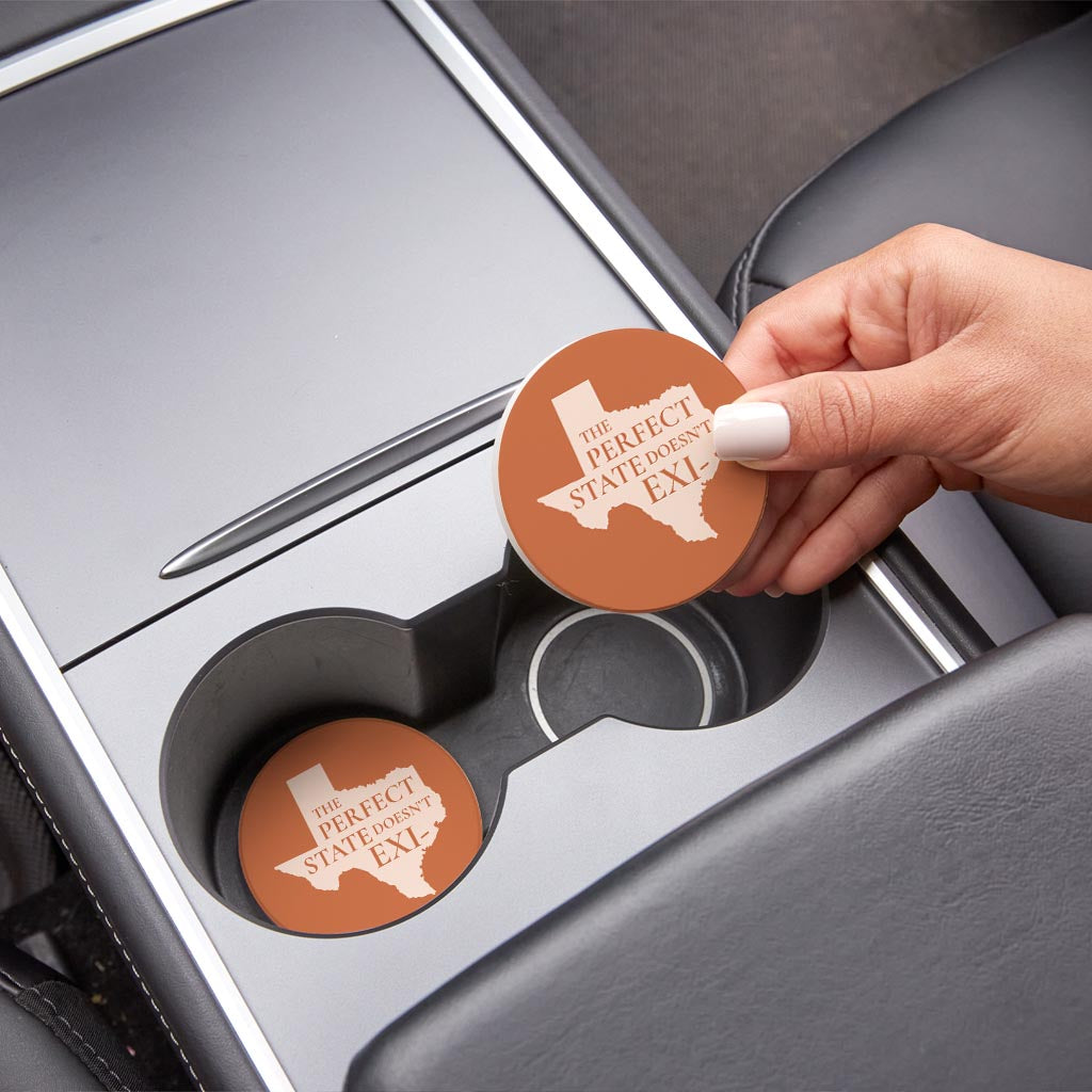 Modern Minimalist Texas Perfect State Doesnt Exi| Absorbent Car Coasters | Set of 2 | Min 4