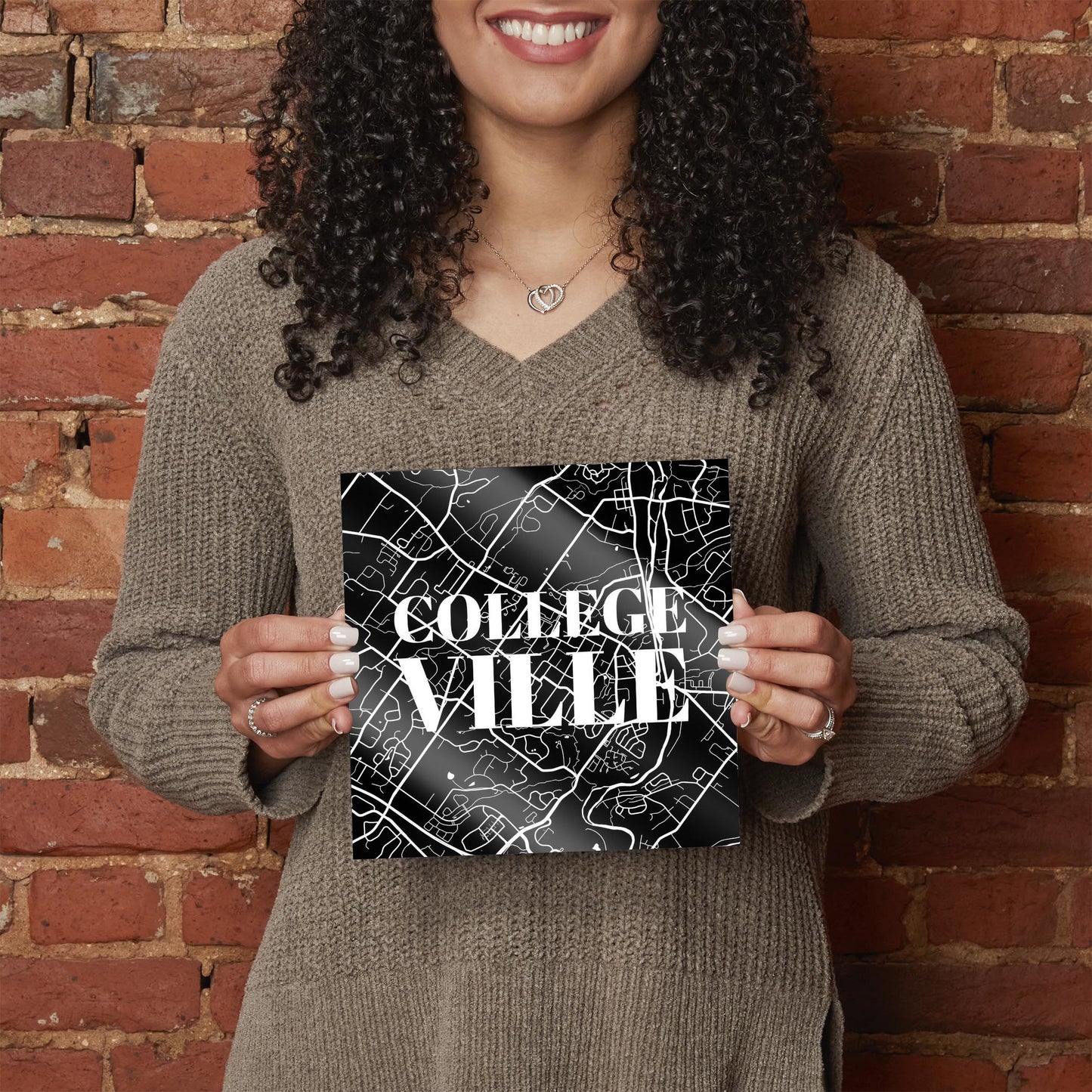 Minimalistic B&W Pennsylvania Collegeville Map | Hi-Def Glass Art | Eaches | Min 2