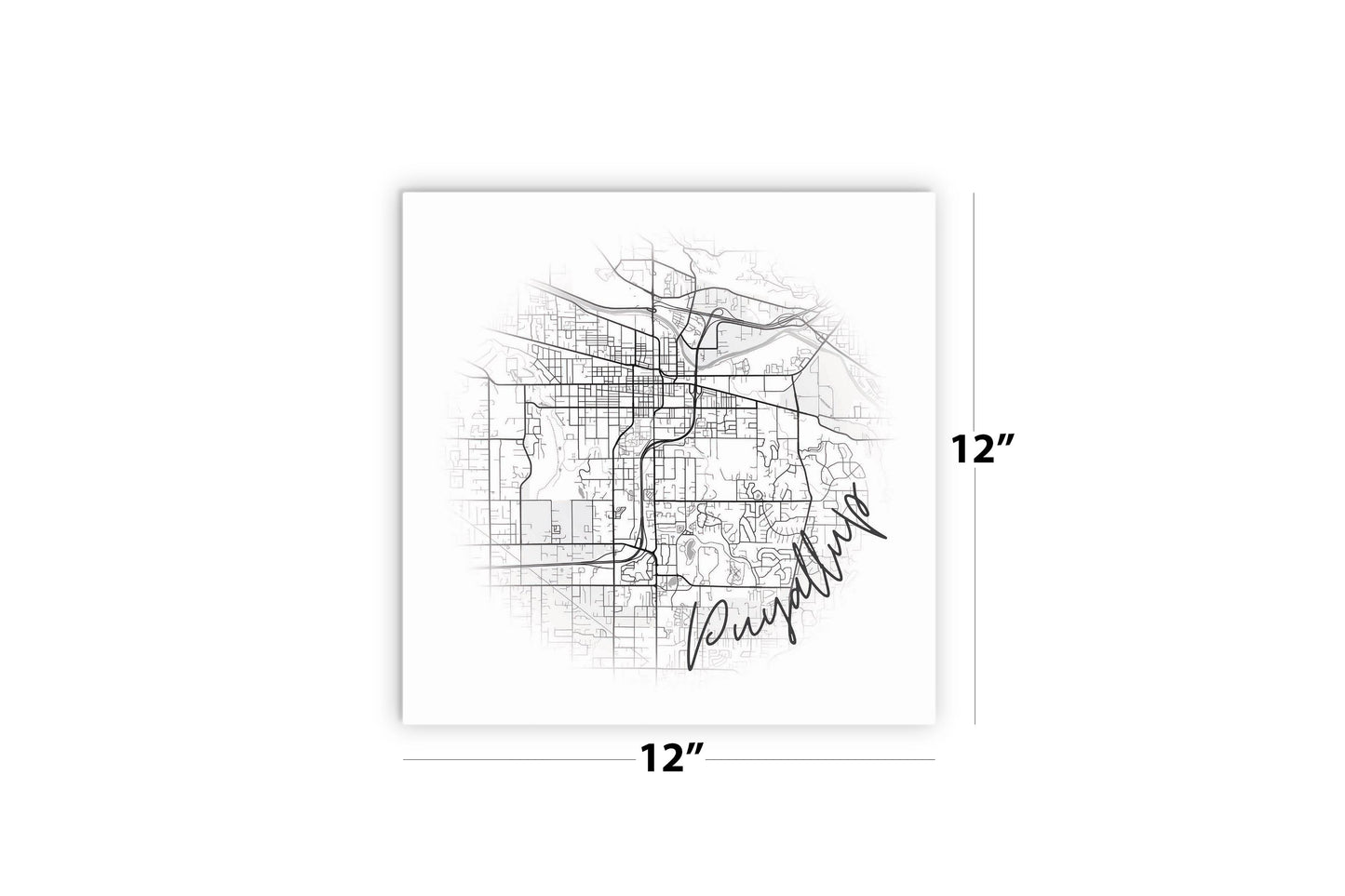 Minimalistic B&W Washington Puyallup Circle Map | Wood Sign | Eaches | Min 2