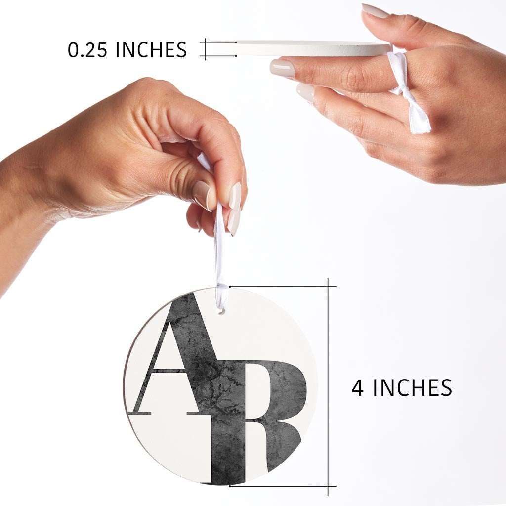 B&W Minimalist Arkansas White Initials | Wood Ornament | Eaches | Min 6