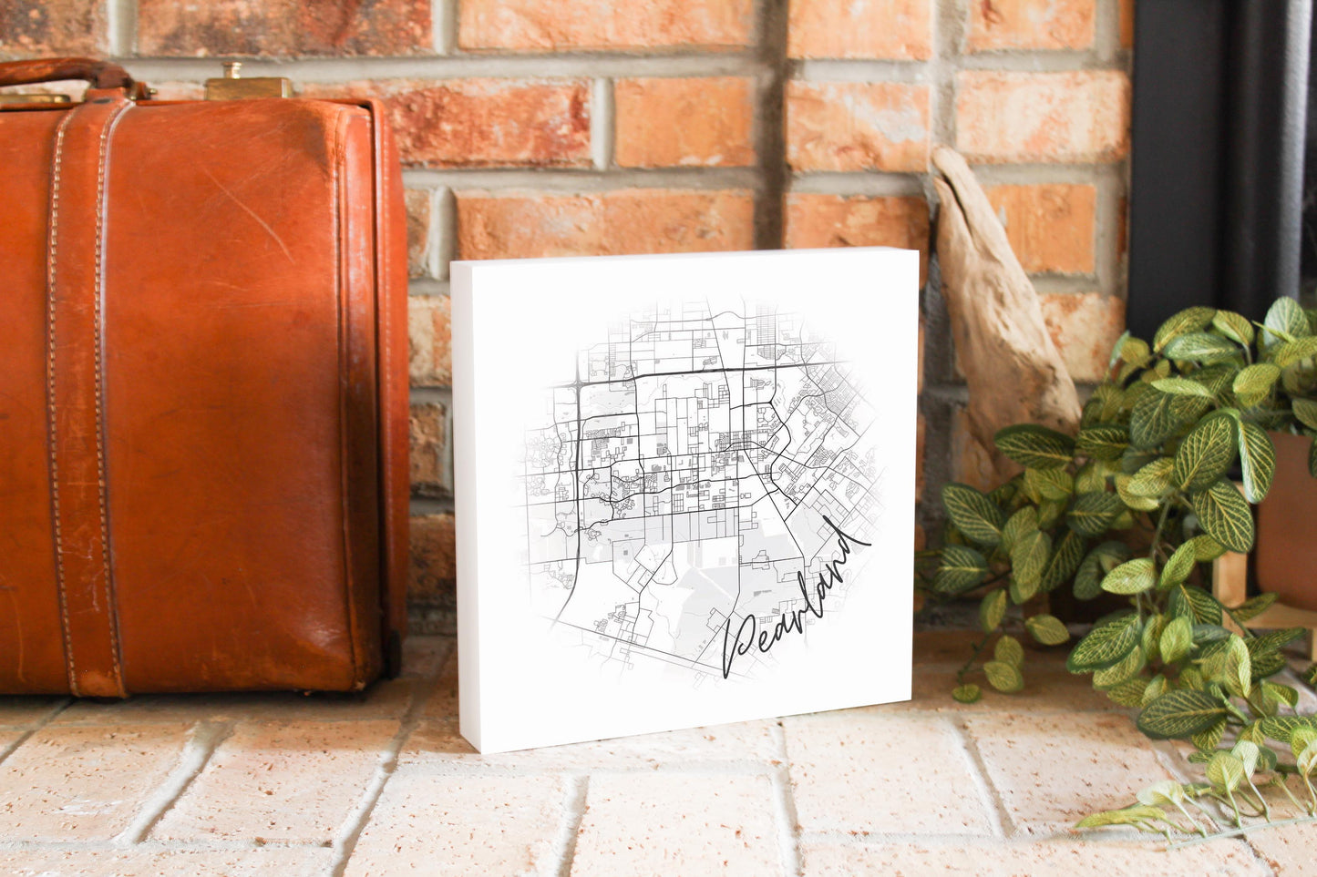 Minimalistic B&W Texas Pearland City Circle Map | Wood Block | Eaches | Min 2