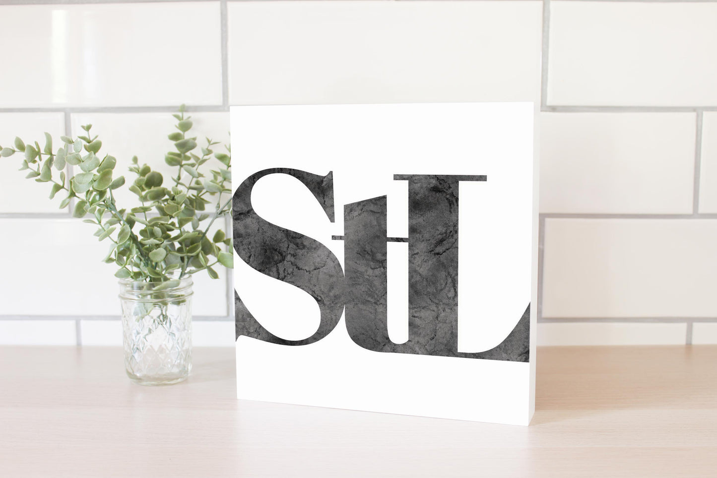 Minimalist B&W Missouri St Louis White Initials | Wood Block | Eaches | Min 2