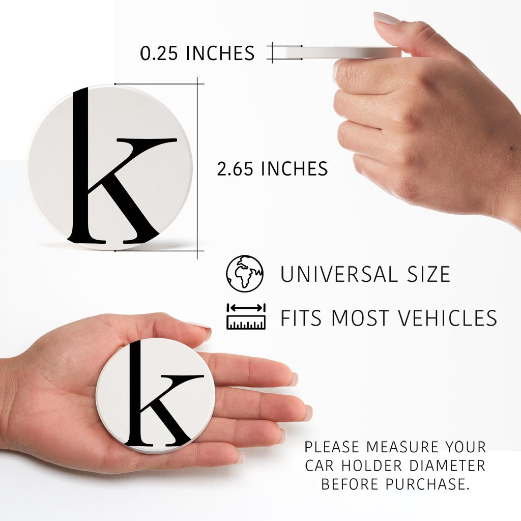 Minimalist Monogram K Circle | Absorbent Car Coasters | Set of 2 | Min 4