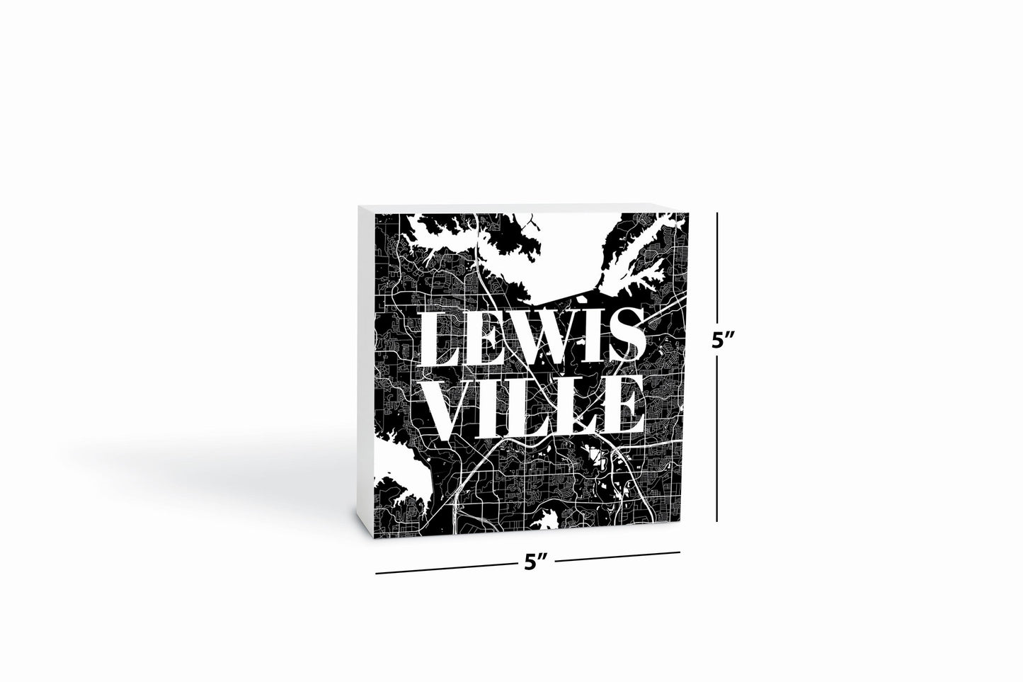 Minimalistic B&W Texas Lewisville Map | Wood Block | Eaches | Min 4