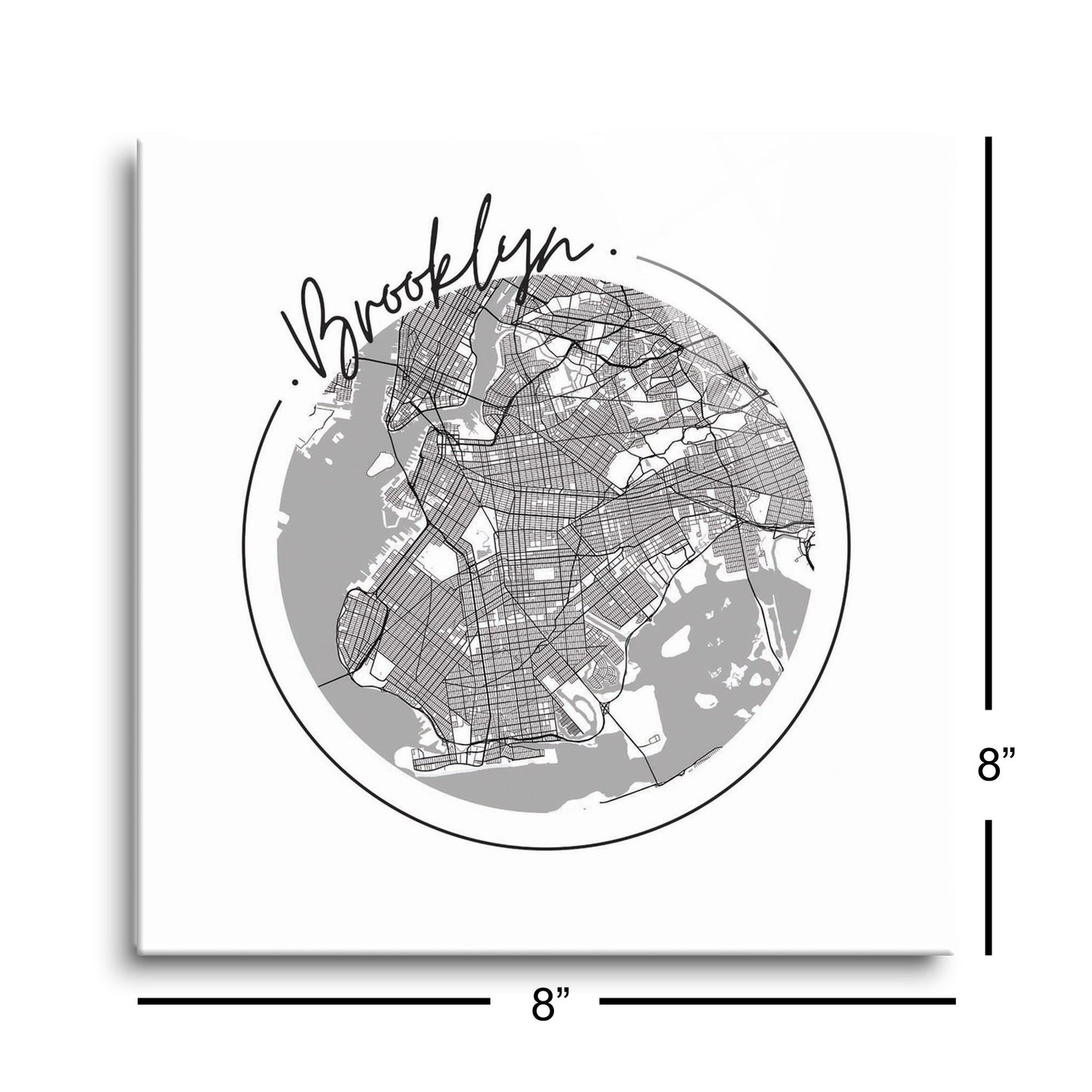 Minimalistic B&W New York Brooklyn Circle Map | Hi-Def Glass Art | Eaches | Min 2