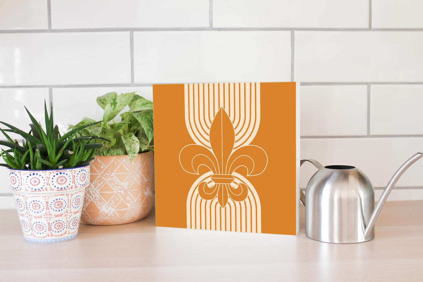 Modern Minimalist Louisiana Orange Fleu De Lis | Wood Block | Eaches | Min 2
