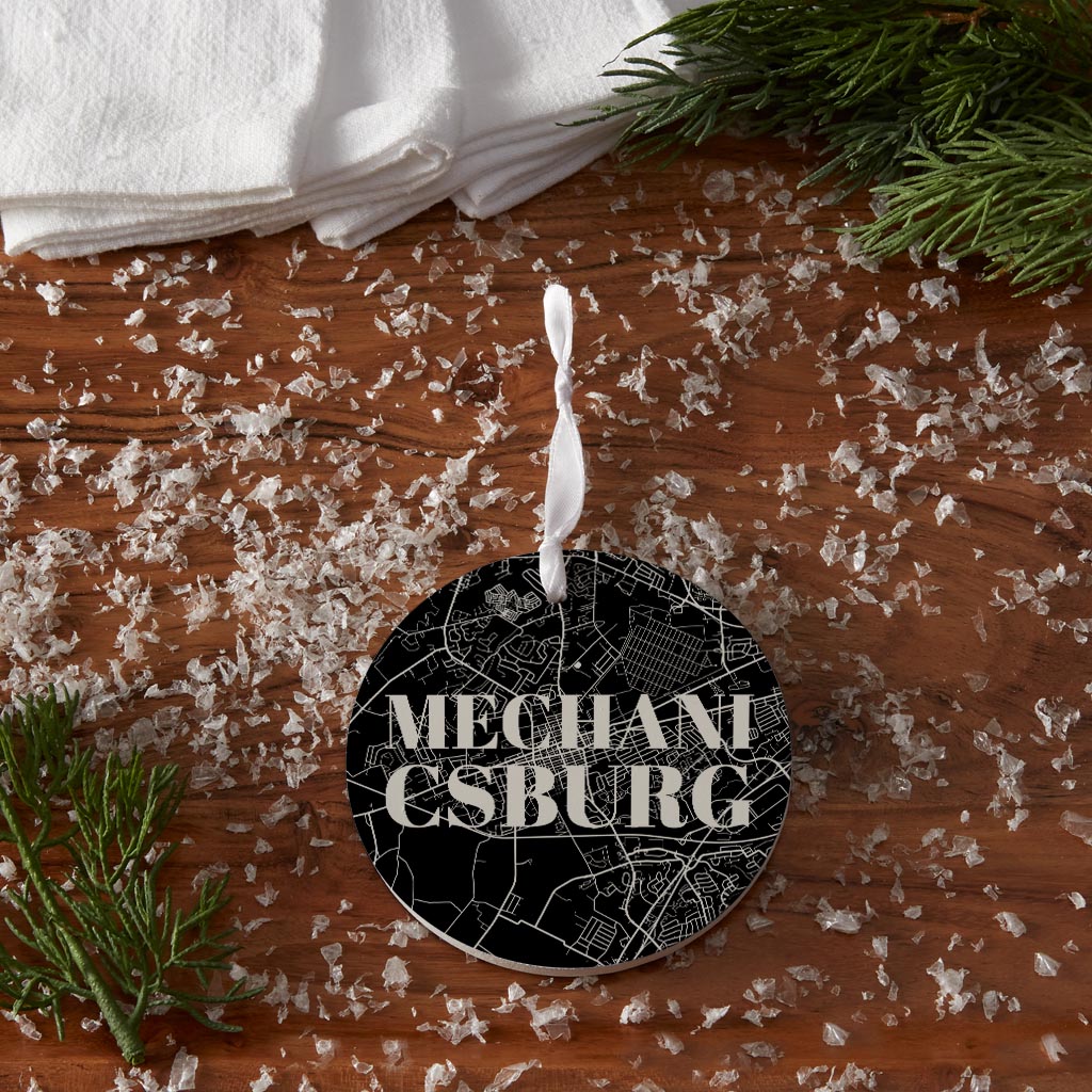 Minimalistic B&W Pennsylvania Mechanicsburg Map| Wood Ornament | Eaches | Min 6