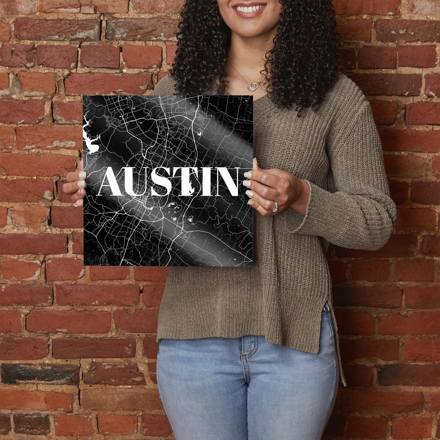 Minimalistic B&W Texas Austin Map | Hi-Def Glass Art | Eaches | Min 1