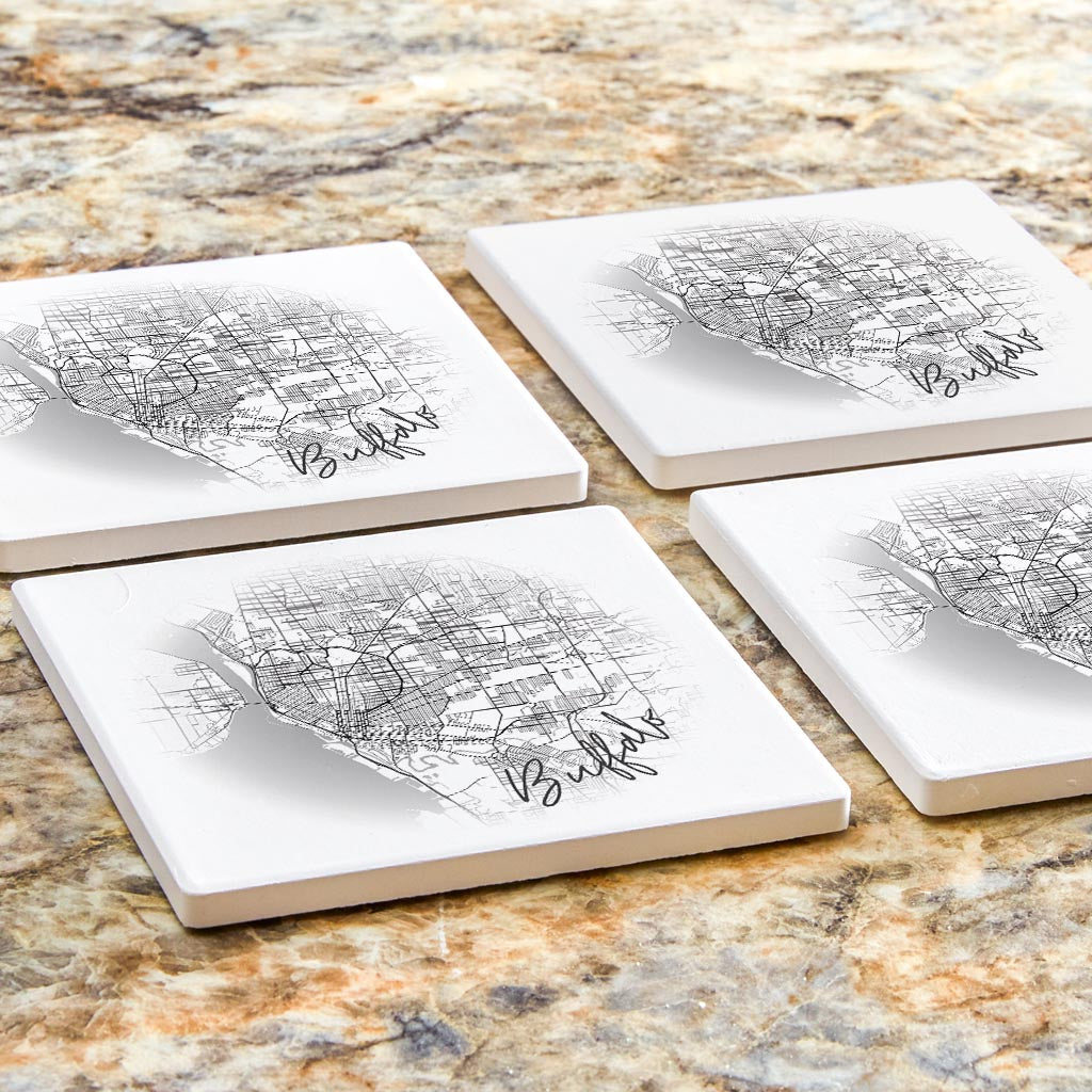 Minimalistic B&W New York Buffalo Faded Circle Map | Absorbent Coasters | Set of 4 | Min 2