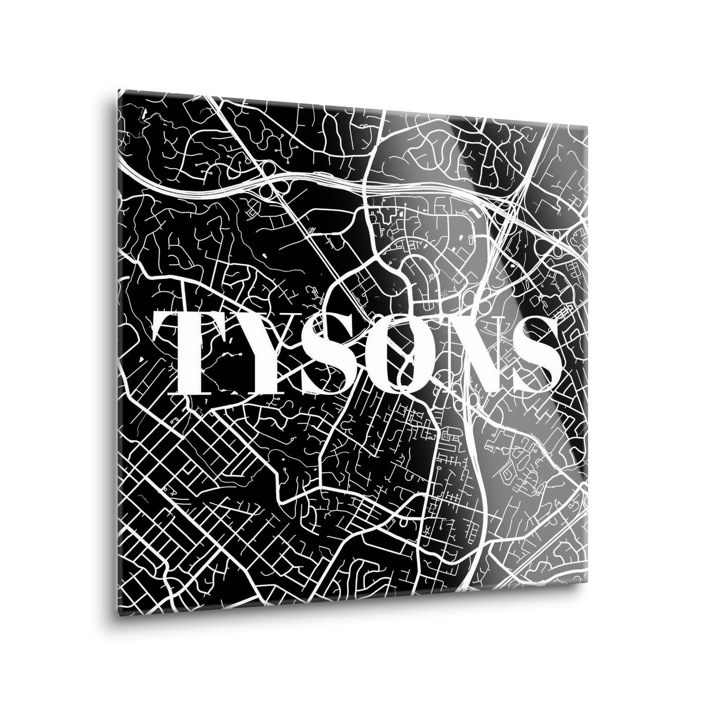 Minimalistic B&W Virginia Tysons Map | Hi-Def Glass Art | Eaches | Min 1