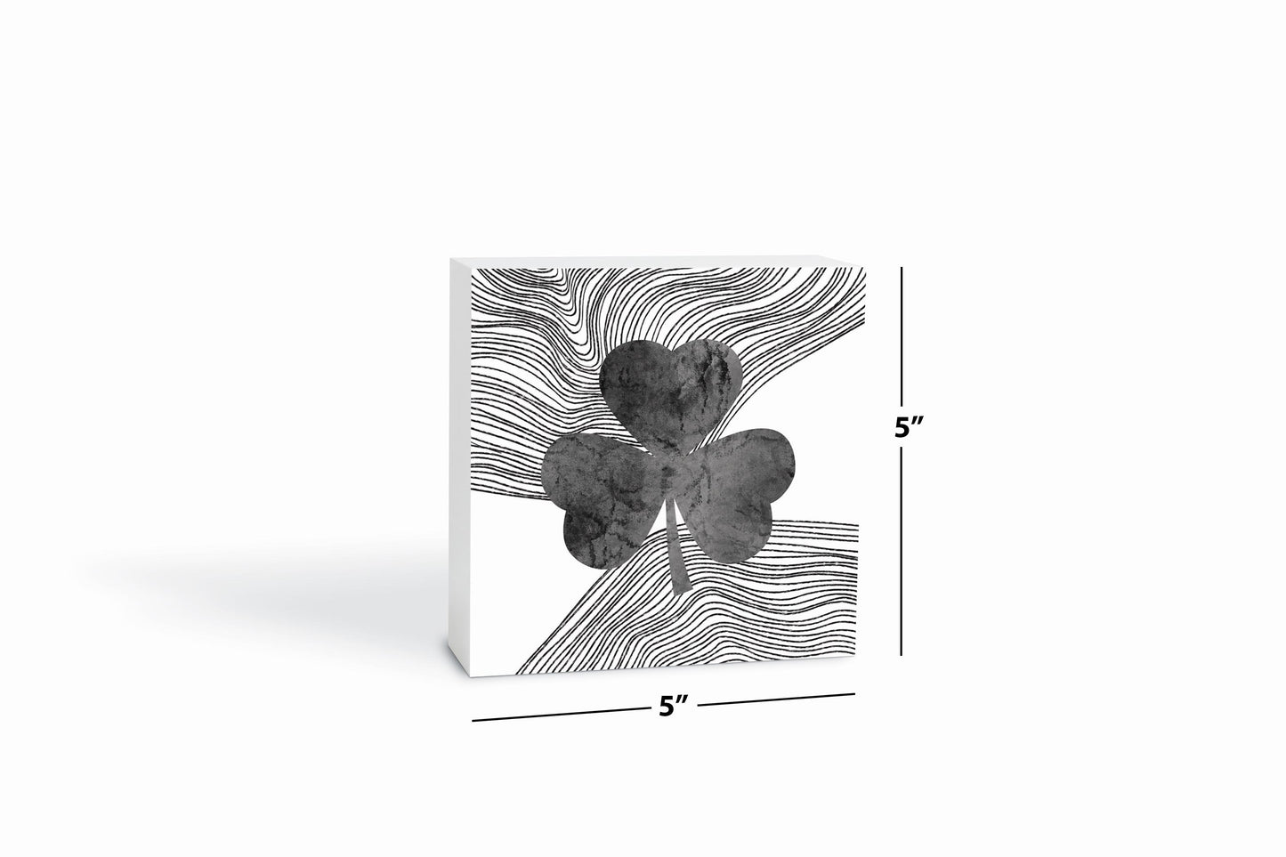 Minimalistic B&W Shamrock Fluid Lines | Wood Block | Eaches | Min 4