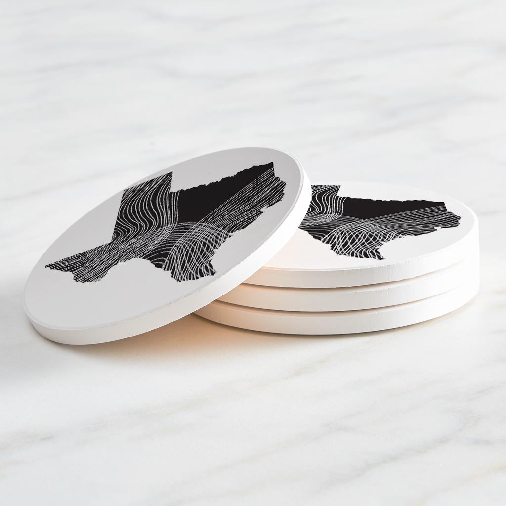 Modern Texas State Shape With Fluid Lines | Absorbent Coasters | Set of 4 | Min 2