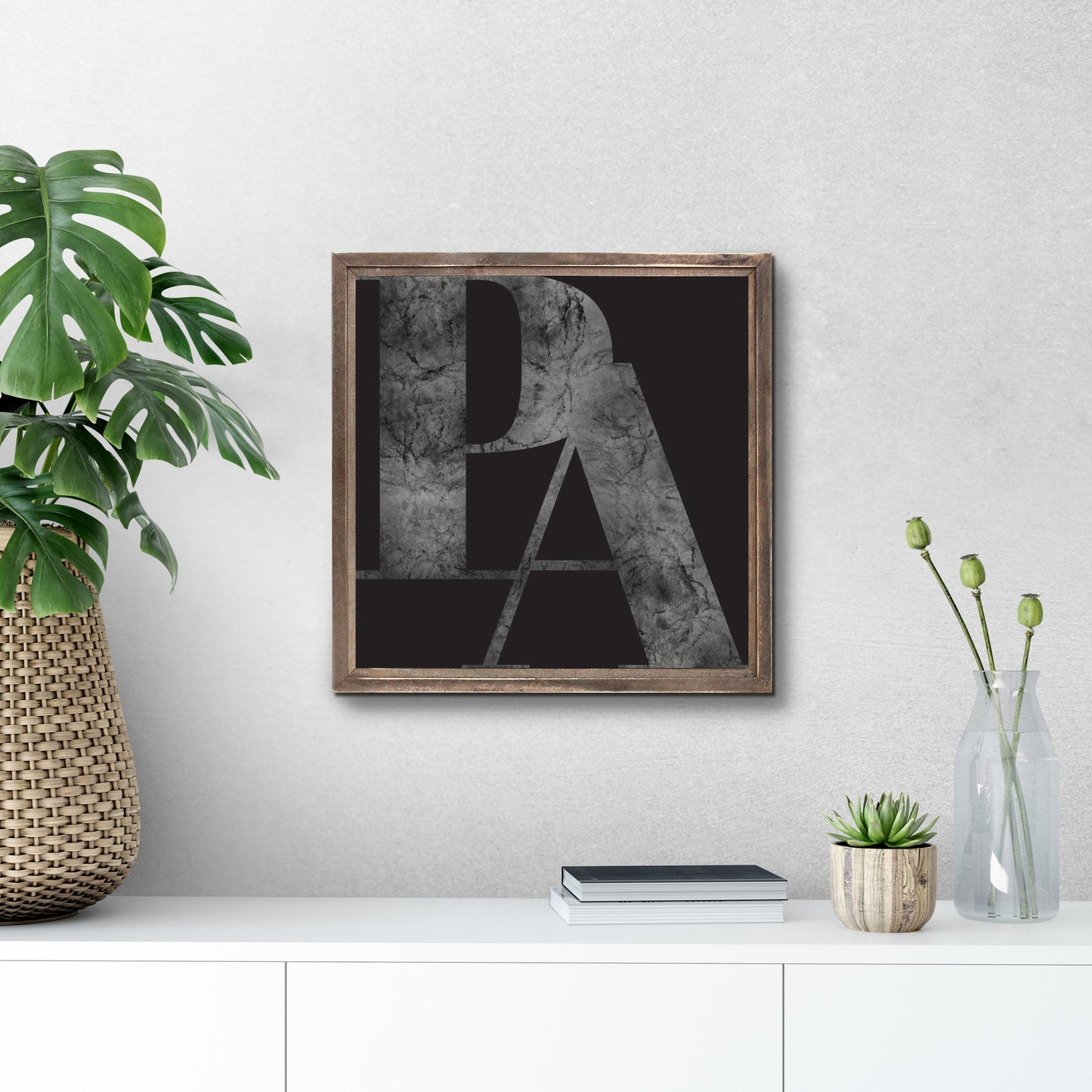 Minimalistic B&W Pennsylvania Black Initials | Wood Sign | Eaches | Min 1