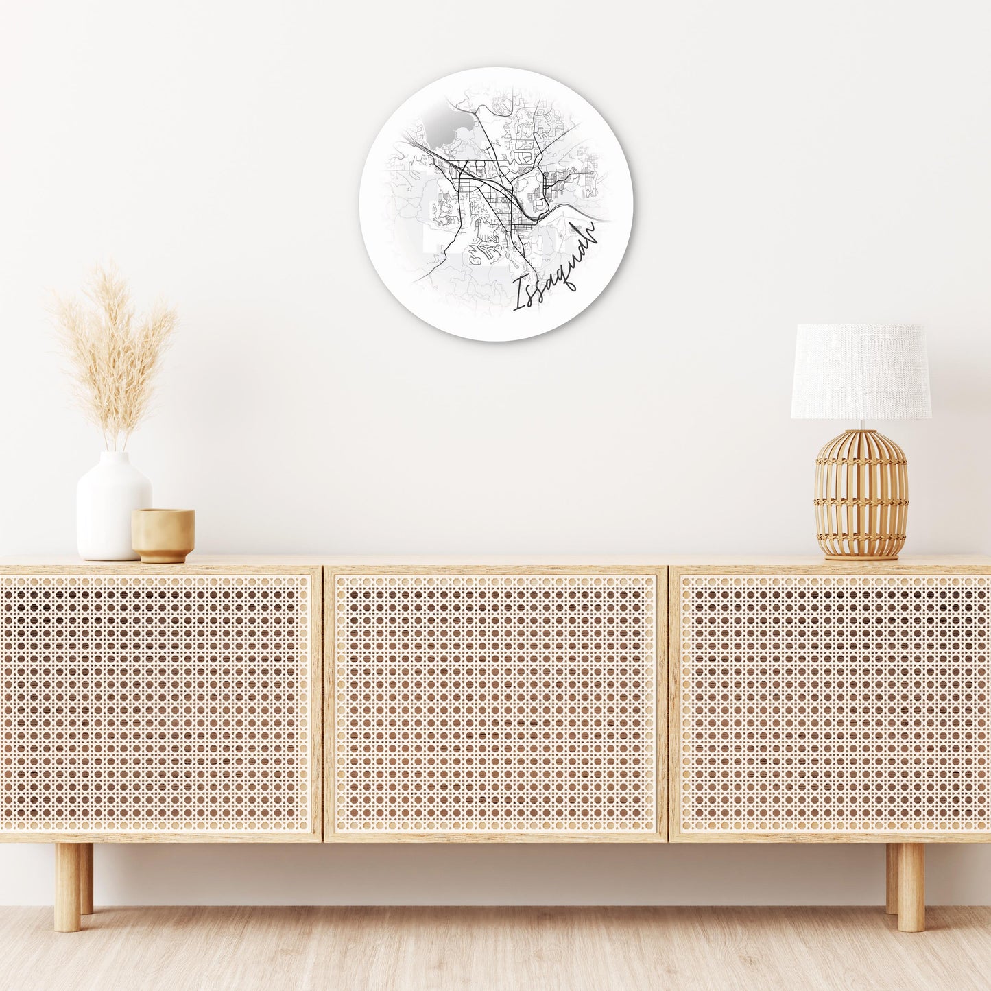 Minimalistic B&W Washington Issaquah Circle Map | Wood Sign | Eaches | Min 1