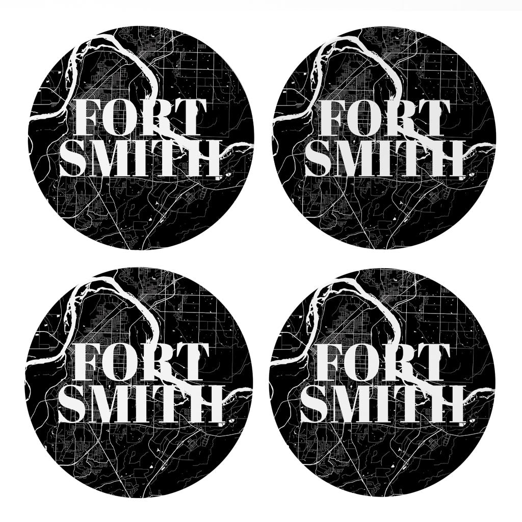 B&W Minimalist Arkansas Fort Smith Map | Absorbent Coasters | Set of 4 | Min 2