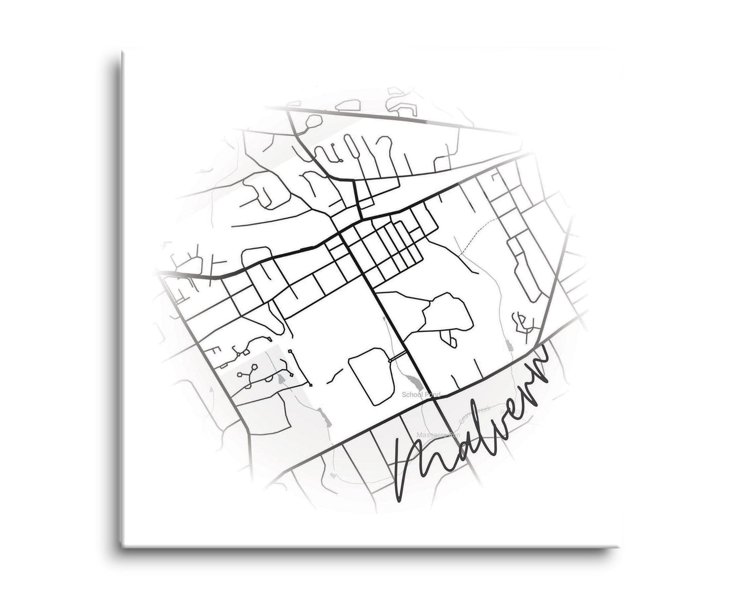 Minimalistic B&W Pennsylvania Malvern Circle Map | Hi-Def Glass Art | Eaches | Min 2